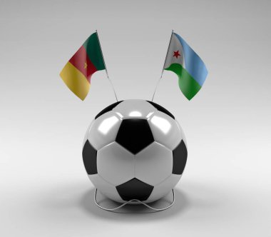 Kamerun - Cibuti Futbol Bayrakları, Beyaz Arkaplan - 3D Render