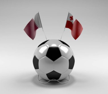 Katar - Tonga Futbol Bayrakları, Beyaz Arkaplan - 3D Render