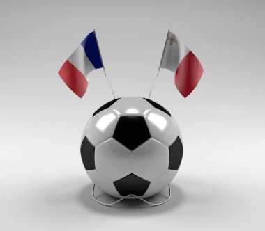 Fransa - Malta Futbol Bayrakları, Beyaz Arkaplan - 3D Render