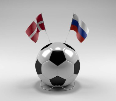 Danimarka - Rusya Futbol Bayrakları, Beyaz Arkaplan - 3D Render