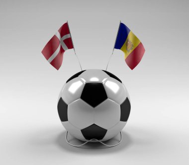 Danimarka - Andorra Futbol Bayrakları, Beyaz Arkaplan - 3D Render