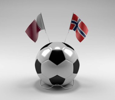 Katar - Norveç Futbol Bayrakları, Beyaz Arkaplan - 3D Render