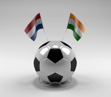Hollanda - Hindistan Futbol Bayrakları, Beyaz Arkaplan - 3D Render