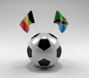Belçika - Tanzanya Futbol Bayrakları, Beyaz Arkaplan - 3D Render