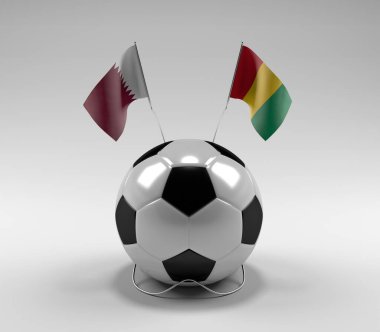 Katar - Gine Futbol Bayrakları, Beyaz Arkaplan - 3D Render