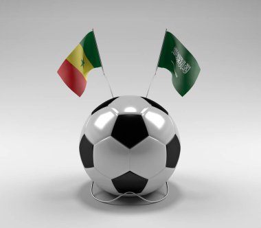 Senegal - Suudi Arabistan Futbol Bayrakları, Beyaz Arkaplan - 3D Render