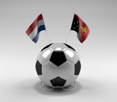 Hollanda - Papua-Yeni-Gine Futbol Bayrakları, Beyaz Arkaplan - 3D Render