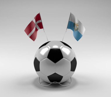 Danimarka - San-Marino Futbol Bayrakları, Beyaz Arkaplan - 3D Render