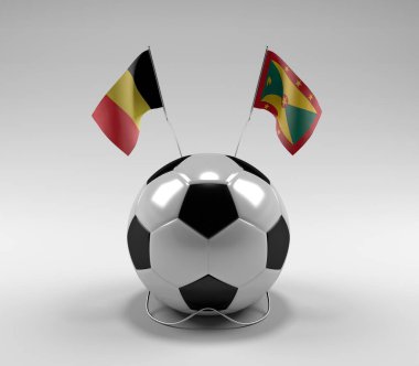 Belçika - Grenada Futbol Bayrakları, Beyaz Arkaplan - 3D Render