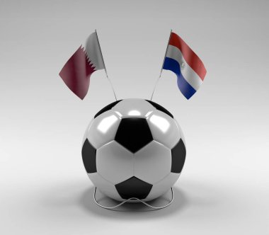 Katar - Paraguay Futbol Bayrakları, Beyaz Arkaplan - 3D Render