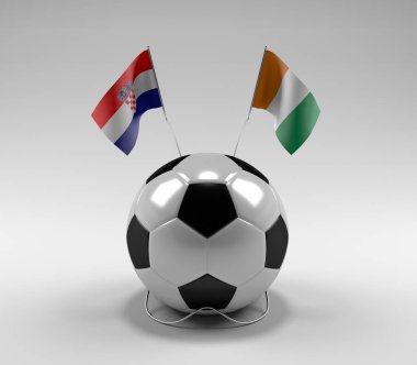Hırvatistan - Cote-D-Fildişi Futbol Bayrakları, Beyaz Arkaplan - 3D Render