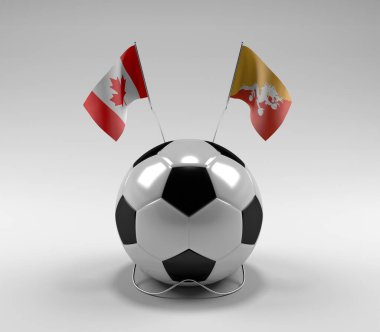 Kanada - Bhutan Futbol Bayrakları, Beyaz Arkaplan - 3D Render