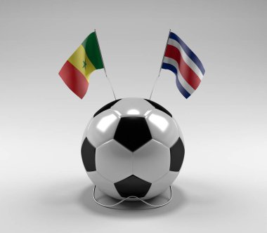 Senegal - Kosta Rika Futbol Bayrakları, Beyaz Arkaplan - 3D Render