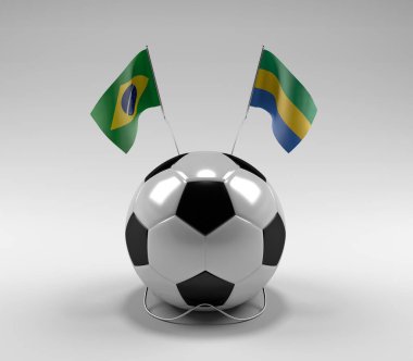 Brezilya - Gabon Futbol Bayrakları, Beyaz Arkaplan - 3D Render