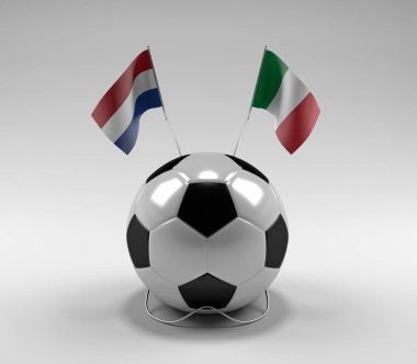 Hollanda - İtalya Futbol Bayrakları, Beyaz Arkaplan - 3D Render