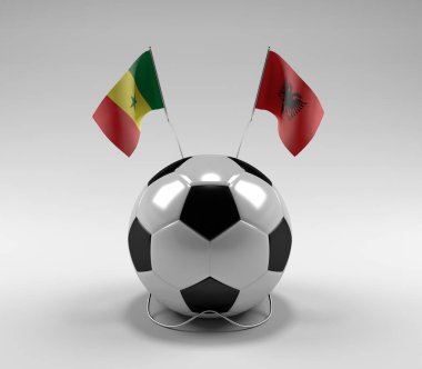Senegal - Arnavutluk Futbol Bayrakları, Beyaz Arkaplan - 3D Hazırlama