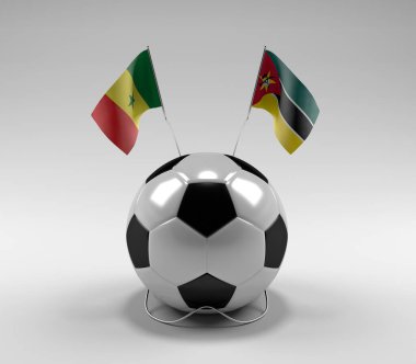 Senegal - Mozambik Futbol Bayrakları, Beyaz Arkaplan - 3D Render