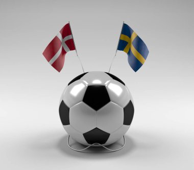 Danimarka - İsveç Futbol Bayrakları, Beyaz Arkaplan - 3D Render