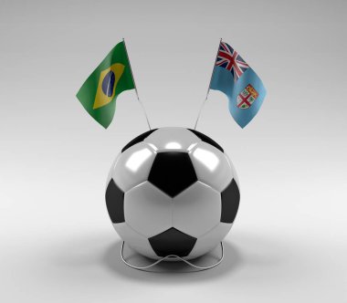 Brezilya - Fiji Futbol Bayrakları, Beyaz Arkaplan - 3D Render