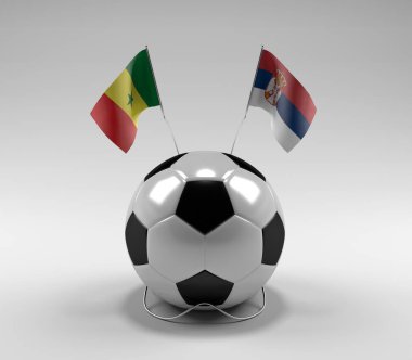 Senegal - Sırbistan Futbol Bayrakları, Beyaz Arkaplan - 3D Hazırlama