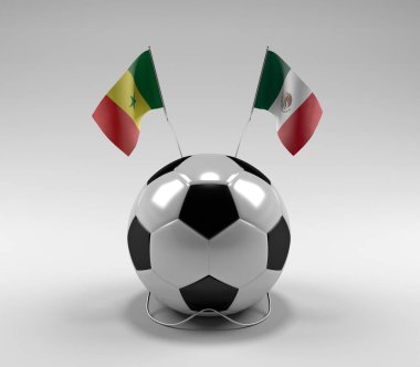 Senegal - Meksika Futbol Bayrakları, Beyaz Arkaplan - 3D Render