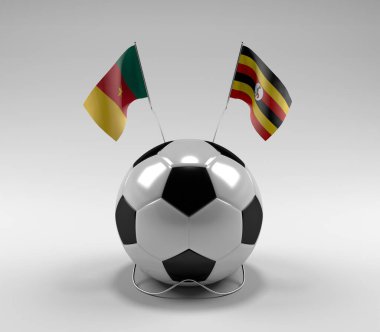 Kamerun - Uganda Futbol Bayrakları, Beyaz Arkaplan - 3D Render