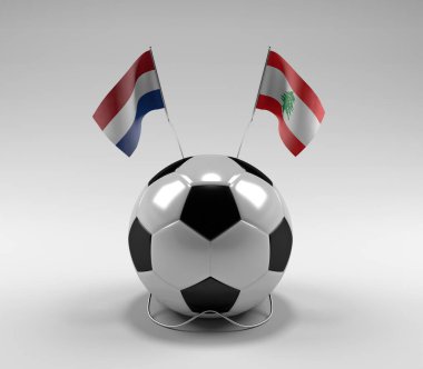 Hollanda - Lübnan Futbol Bayrakları, Beyaz Arkaplan - 3D Render