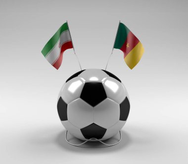 İran - Kamerun Futbol Bayrakları, Beyaz Arkaplan - 3D Render