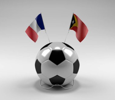 Fransa - Doğu Timor Futbol Bayrakları, Beyaz Arkaplan - 3D Render