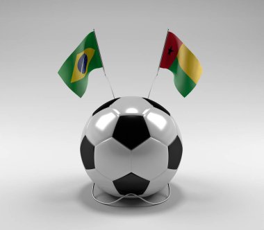 Brezilya - Gine-Bissau Futbol Bayrakları, Beyaz Arkaplan - 3D Render