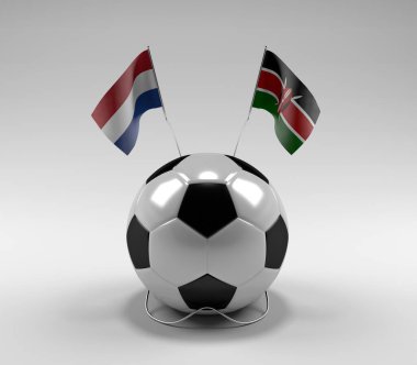 Hollanda - Kenya Futbol Bayrakları, Beyaz Arkaplan - 3D Render