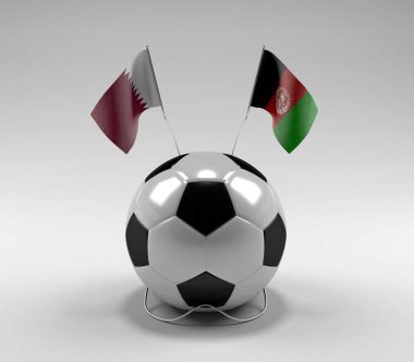 Katar - Afganistan Futbol Bayrakları, Beyaz Arkaplan - 3D Yapılandırma
