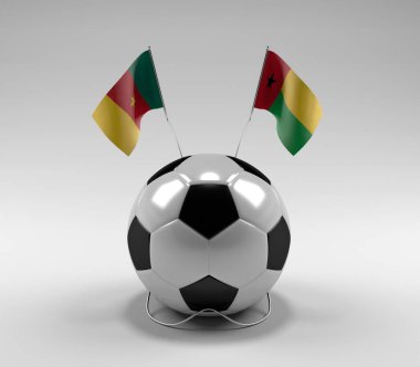 Kamerun - Gine-Bissau Futbol Bayrakları, Beyaz Arkaplan - 3D Render
