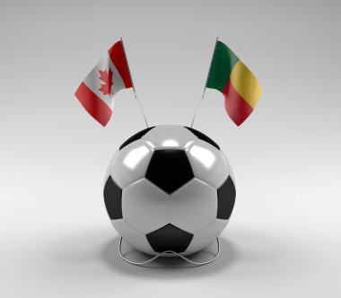 Kanada - Benin Futbol Bayrakları, Beyaz Arkaplan - 3D Render