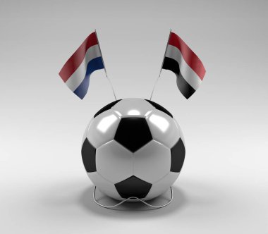 Hollanda - Yemen Futbol Bayrakları, Beyaz Arkaplan - 3D Render
