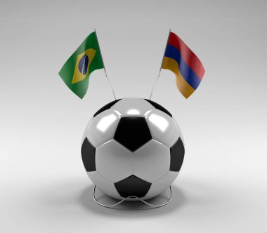 Brezilya - Ermenistan Futbol Bayrakları, Beyaz Arkaplan - 3D Render