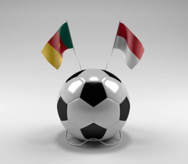 Kamerun - Endonezya Futbol Bayrakları, Beyaz Arkaplan - 3D Render