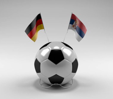 Almanya - Sırbistan Futbol Bayrakları, Beyaz Arkaplan - 3D Hazırlama