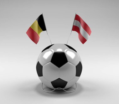 Belçika - Avusturya Futbol Bayrakları, Beyaz Arkaplan - 3D Render