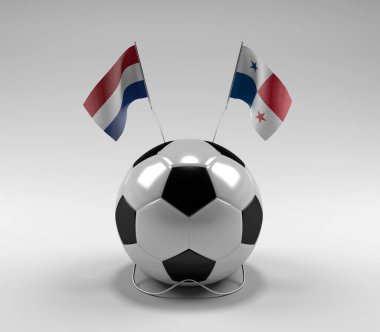 Hollanda - Panama Futbol Bayrakları, Beyaz Arkaplan - 3D Render