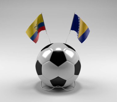 Ekvador - Bosna-Hersek Futbol Bayrakları, Beyaz Arkaplan - 3D Hazırlama