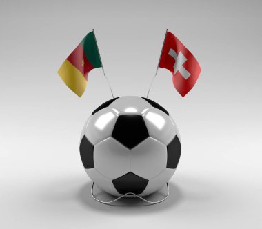 Kamerun - İsviçre Futbol Bayrakları, Beyaz Arkaplan - 3D Render