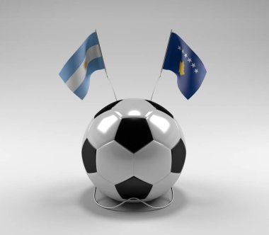 Arjantin - Kosova Futbol Bayrakları, Beyaz Arkaplan - 3D Hazırlama