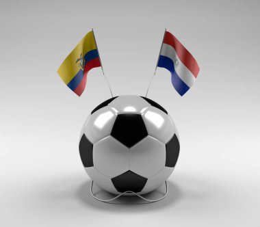 Ekvador - Paraguay Futbol Bayrakları, Beyaz Arkaplan - 3D Render