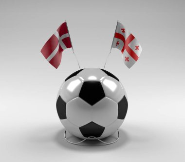 Danimarka - Gürcistan Futbol Bayrakları, Beyaz Arkaplan - 3D Render
