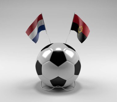 Hollanda - Angola Futbol Bayrakları, Beyaz Arkaplan - 3D Render