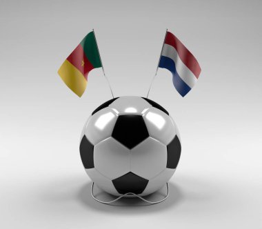 Kamerun - Hollanda Futbol Bayrakları, Beyaz Arkaplan - 3D Render
