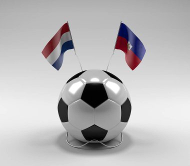 Hollanda - Haiti Futbol Bayrakları, Beyaz Arkaplan - 3D Render