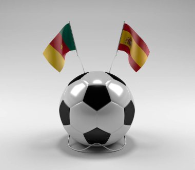 Kamerun - İspanya Futbol Bayrakları, Beyaz Arkaplan - 3D Render
