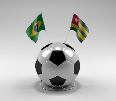 Brezilya - Togo Futbol Bayrakları, Beyaz Arkaplan - 3D Render